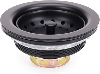 3-1/2 Inch Kitchen Sink Stainless Steel Basket Strainer Water Stopper with Drain Assembly, Black Finish Rustproof and Durable