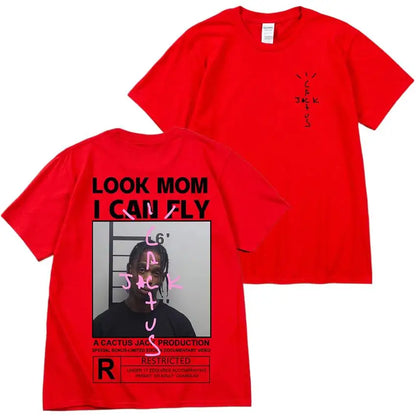 HOT SALE Cactus Jack T-Shirt High Quality Cotton Men Women LOOK MOM I CAN FLY Tee ASTROWORLD Hip Hop Short Sleeve Tshirts Tops