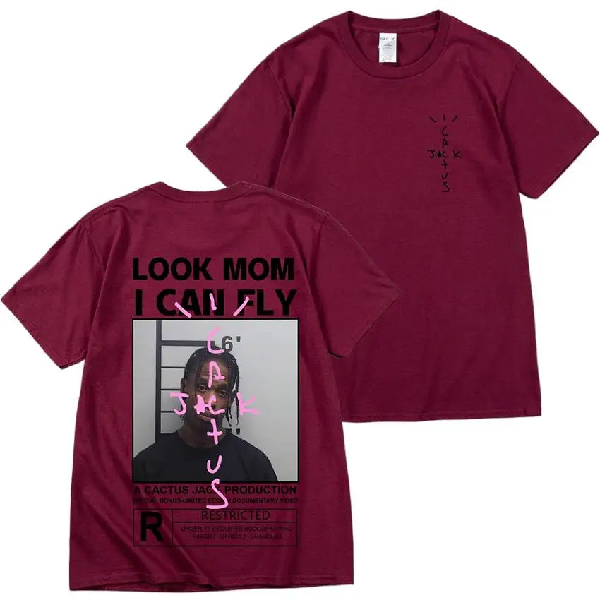 HOT SALE Cactus Jack T-Shirt High Quality Cotton Men Women LOOK MOM I CAN FLY Tee ASTROWORLD Hip Hop Short Sleeve Tshirts Tops